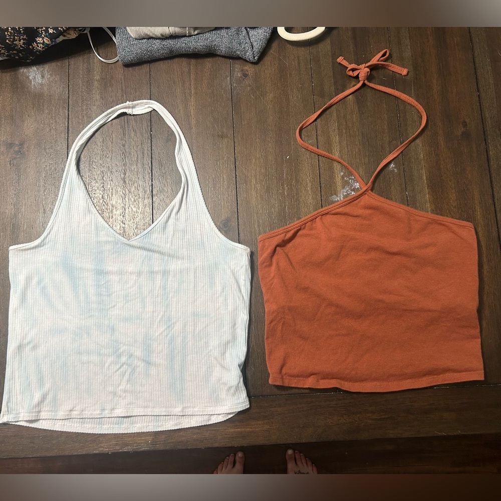 American Eagle Outfitters and Holister White and Orange Halter Tops